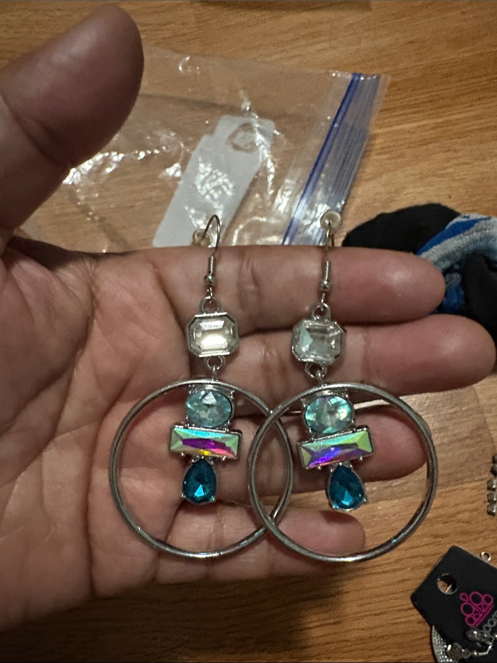 Iridescent Multi-Blue Hoop Drop Earrings - Unbranded
